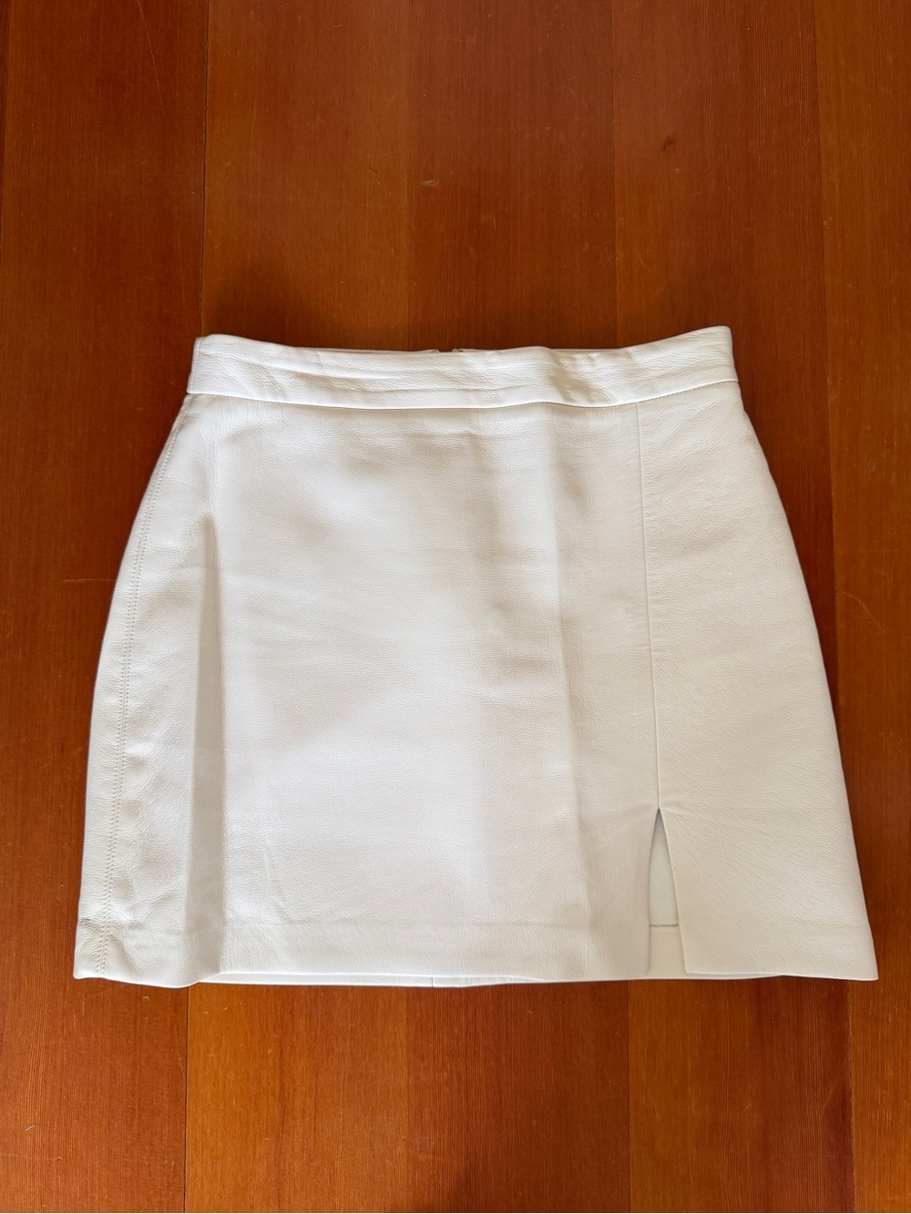Aritzia Cream Mini Leather Skirt with Front Slit